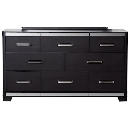 8 Drawer Dresser with Smoked Mirror Accents